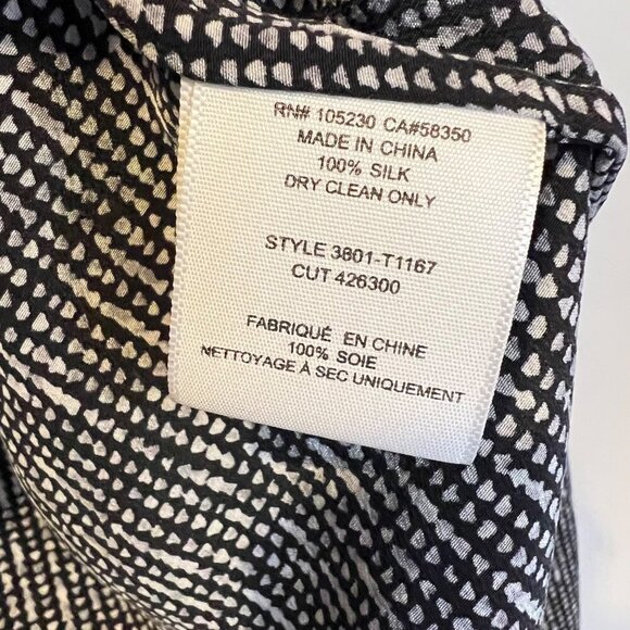 Joie Black White Abstract 100% Silk Long Sleeve Blouse L Career Office Modern - Picture 4 of 5